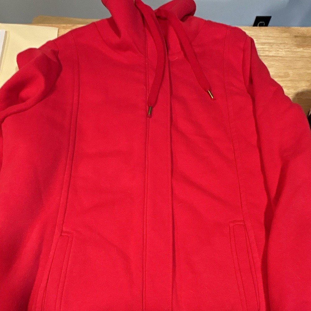 Laura Scott Women's Red Sherpa Lined Full Zip Hooded Hoodie w/ Pockets, L